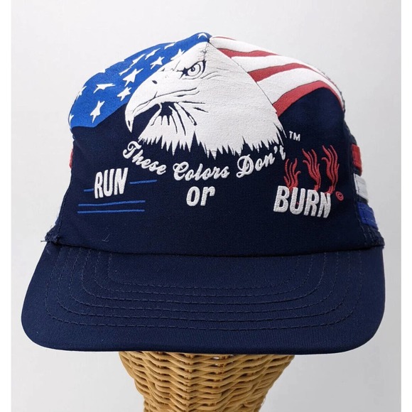These Colors Don't Run or Burn American Flag Eagle Truck Hat Made in USA Haband - Picture 1 of 8